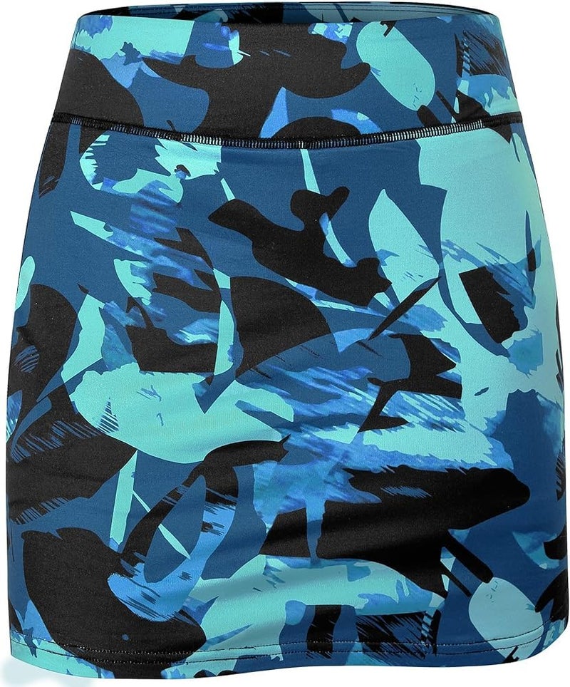 Mehrang Skirt with Shorts for Women's & Girl's Solid High Waist Flared Skater Short Mini Skirt (in, Alpha, L, Regular, Standard, Blue Abstract) - Image 3