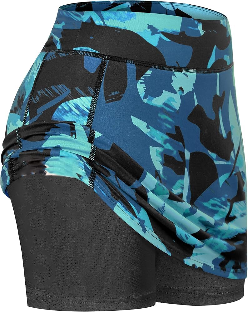 Mehrang Skirt with Shorts for Women's & Girl's Solid High Waist Flared Skater Short Mini Skirt (in, Alpha, L, Regular, Standard, Blue Abstract) - Image 5