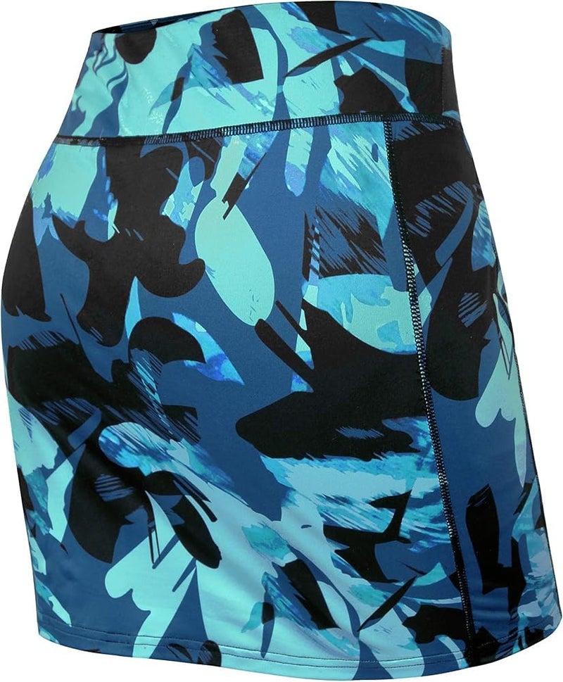 Mehrang Skirt with Shorts for Women's & Girl's Solid High Waist Flared Skater Short Mini Skirt (in, Alpha, L, Regular, Standard, Blue Abstract) - Image 2