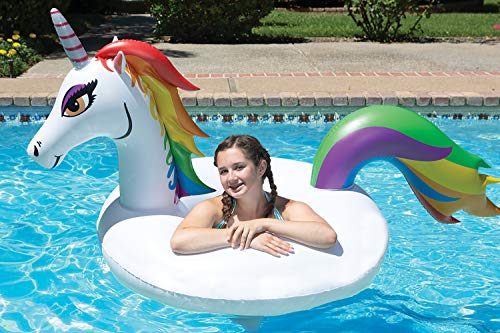 Poolmaster Unicorn Inflatable Swimming Pool Party Float 48 Inch WhiteRainbow - Image 5