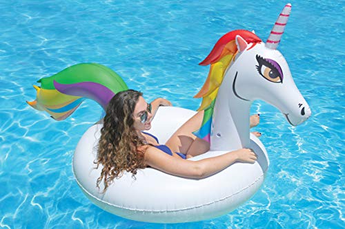 Poolmaster Unicorn Inflatable Swimming Pool Party Float 48 Inch WhiteRainbow - Image 1
