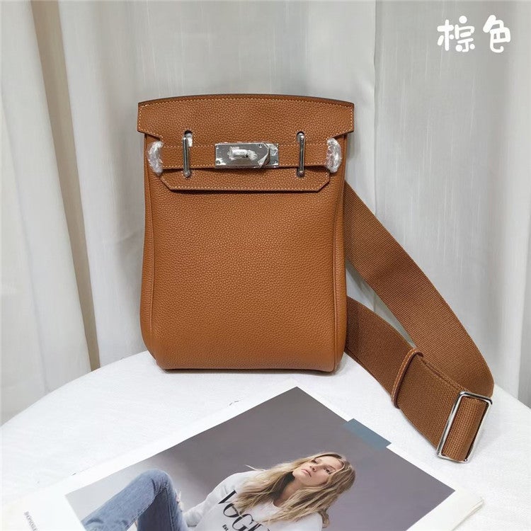 Niche Kelly Bag First Layer Cowhide Togo Litchi Pattern Crossbody Chest Bag Backpack Unisex Trendy - Image 1