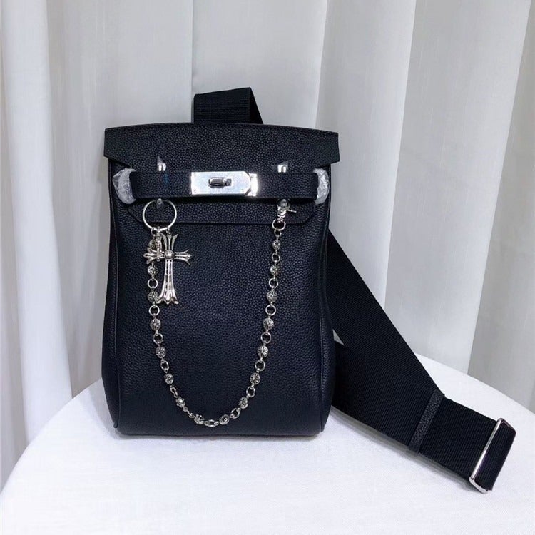 Niche Kelly Bag First Layer Cowhide Togo Litchi Pattern Crossbody Chest Bag Backpack Unisex Trendy - Image 2