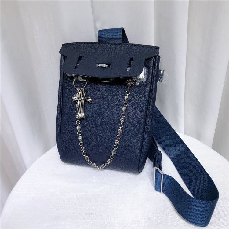 Niche Kelly Bag First Layer Cowhide Togo Litchi Pattern Crossbody Chest Bag Backpack Unisex Trendy - Image 3