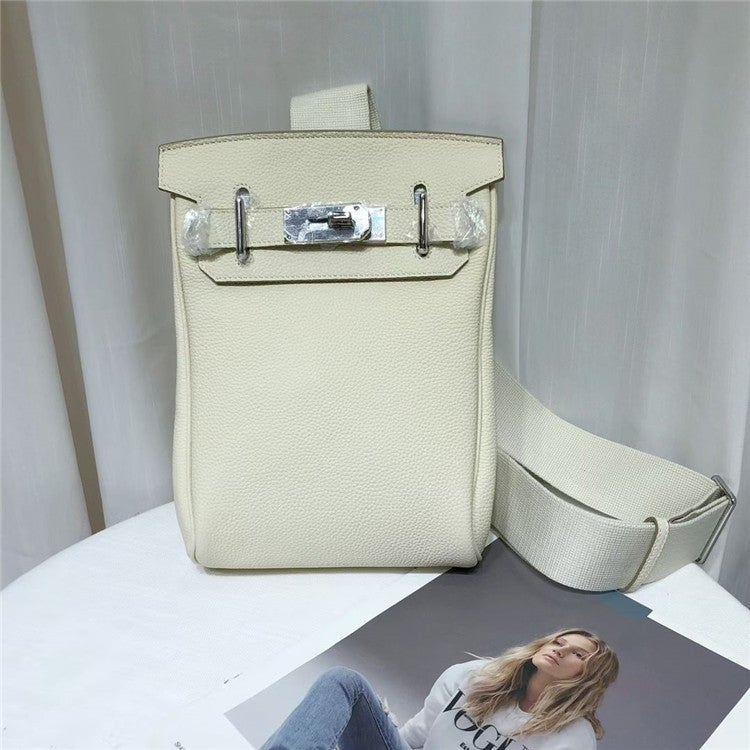 Niche Kelly Bag First Layer Cowhide Togo Litchi Pattern Crossbody Chest Bag Backpack Unisex Trendy - Image 4