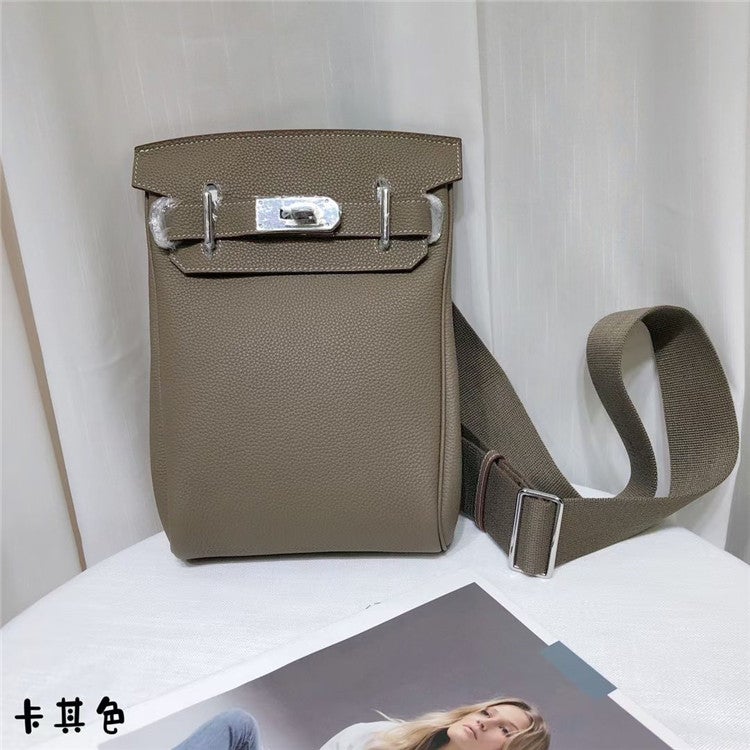 Niche Kelly Bag First Layer Cowhide Togo Litchi Pattern Crossbody Chest Bag Backpack Unisex Trendy - Image 5