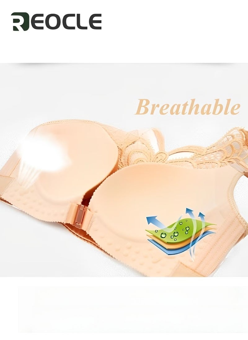ريوكل حمالة صدر نسائية خالية من الأسلاك، حمالة صدر بدون خياطة، إغلاق أمامي، حمالة صدر يومية من الدانتيل على شكل فراشة، مقاس كبير، ملابس داخلية قابلة للتعديل - Image 2