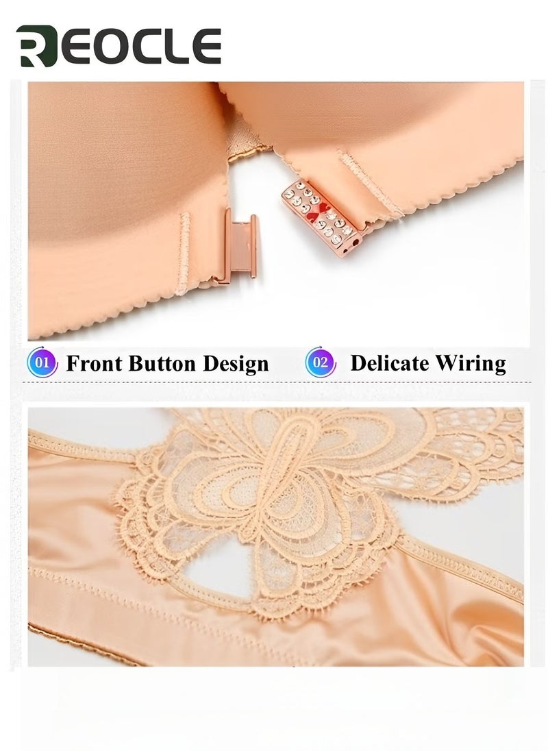 ريوكل حمالة صدر نسائية خالية من الأسلاك، حمالة صدر بدون خياطة، إغلاق أمامي، حمالة صدر يومية من الدانتيل على شكل فراشة، مقاس كبير، ملابس داخلية قابلة للتعديل - Image 3