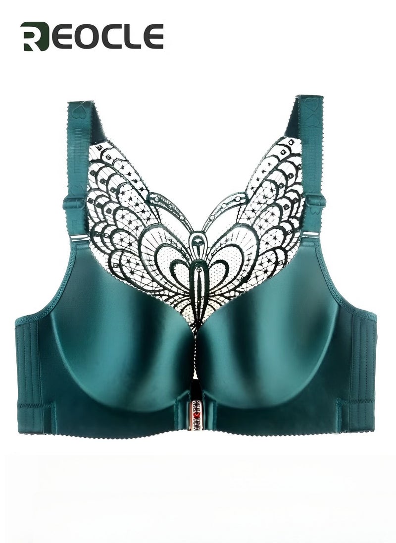 ريوكل حمالة صدر نسائية خالية من الأسلاك، حمالة صدر بدون خياطة، إغلاق أمامي، حمالة صدر يومية من الدانتيل على شكل فراشة، مقاس كبير، ملابس داخلية قابلة للتعديل - Image 1