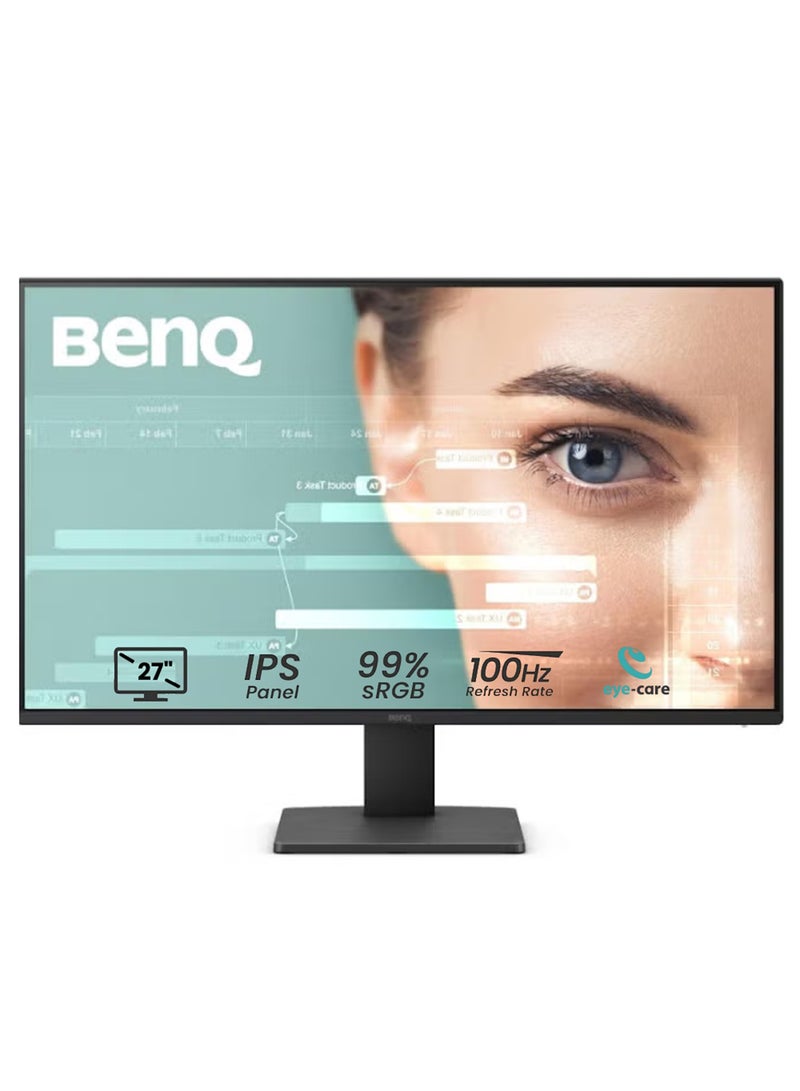 BenQ 27 Inch FHD 100Hz Refresh Rate, IPS Eye-Care Monitor, HDMI, DisplayPort, Ultra Slim Bezel, TUV-Certified, Flicker-Free, Low Blue Light Plus, Eye-CareU - GW2791 - Black/Noir - Image 1