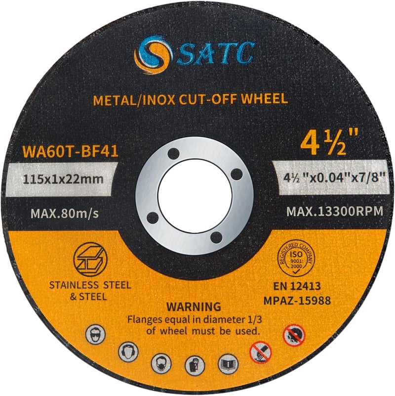 S SATC 100 قطعة قرص قطع 4.5" x 0.040 x 7/8" لآلة الطحن الزاوية، قرص قطع معدني رقيق للغاية وفولاذ مقاوم للصدأ - Image 1