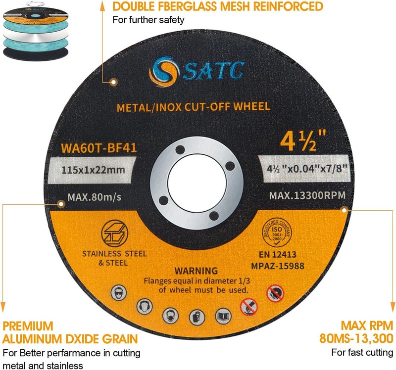 S SATC 100 قطعة قرص قطع 4.5" x 0.040 x 7/8" لآلة الطحن الزاوية، قرص قطع معدني رقيق للغاية وفولاذ مقاوم للصدأ - Image 2
