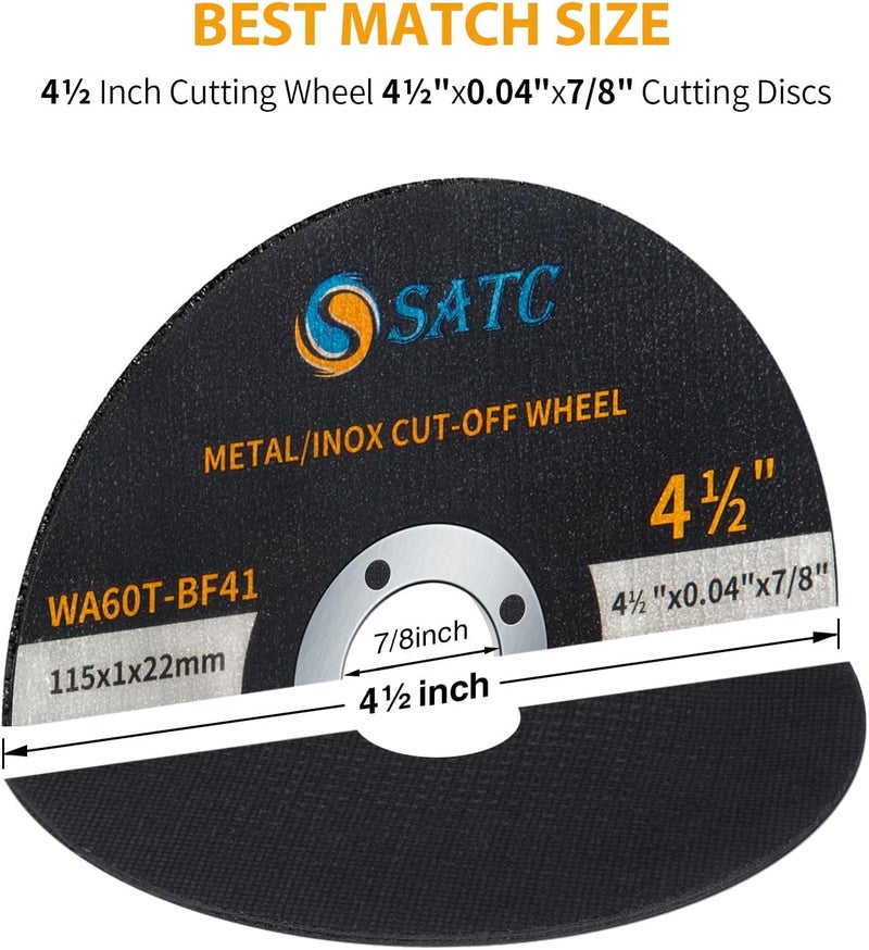S SATC 100 قطعة قرص قطع 4.5" x 0.040 x 7/8" لآلة الطحن الزاوية، قرص قطع معدني رقيق للغاية وفولاذ مقاوم للصدأ - Image 3
