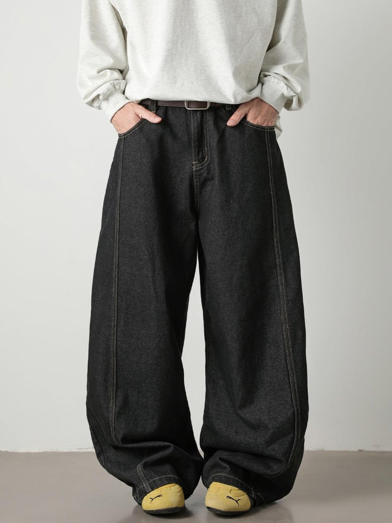CAONAT Baggy Hip Hop Jeans for Men Wide Leg Skater Denim Pants Casual Loose Fit Long Trousers A-Black - Image 2