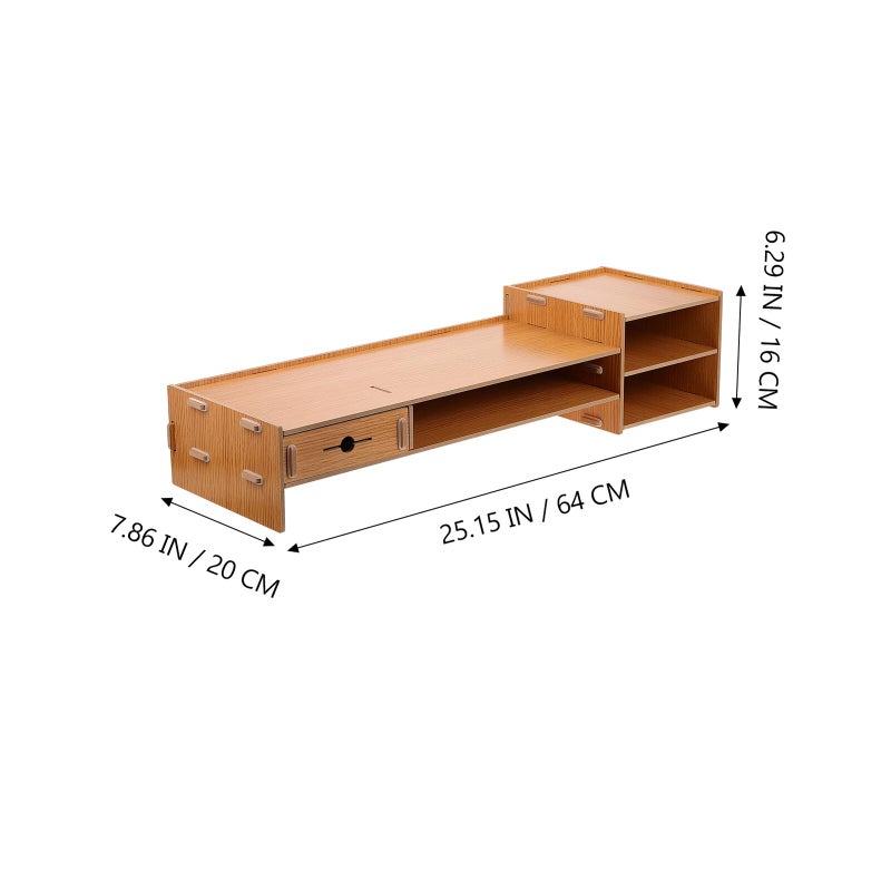 Wood Grain Monitor Stand Riser With Drawer Adjustable Desktop Organizer Shelf - Image 3