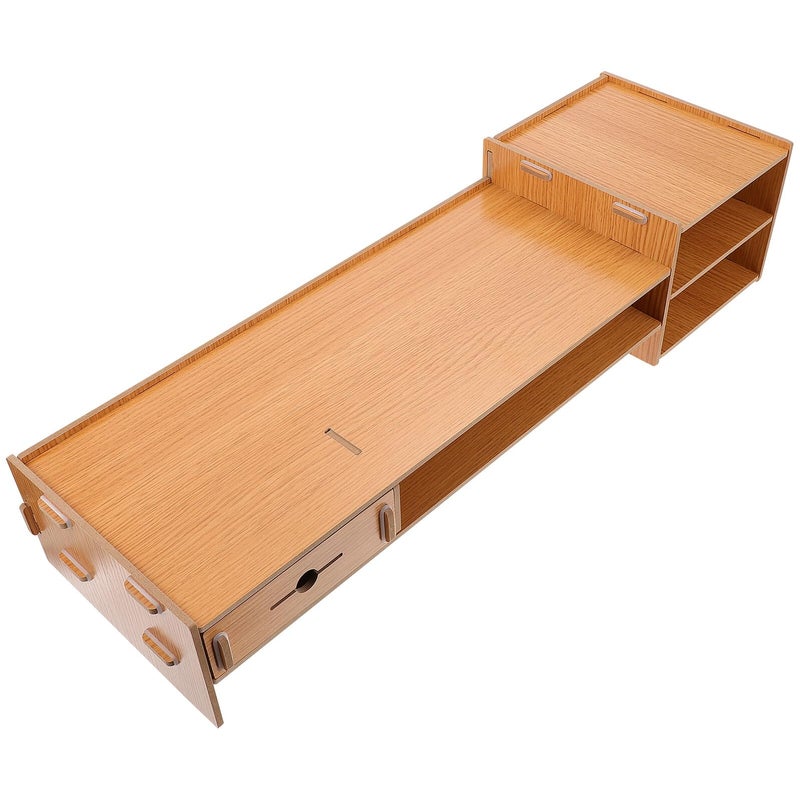 Wood Grain Monitor Stand Riser With Drawer Adjustable Desktop Organizer Shelf - Image 2