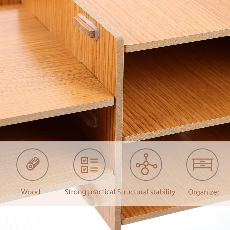 Wood Grain Monitor Stand Riser With Drawer Adjustable Desktop Organizer Shelf - Image 4