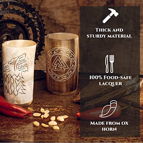 Trondebal Viking Drinking Horn Mugs Set of 4, beer stein set, Natural Ox Horn Shot Glasses | 10 oz Cool Unique Tumbler, Beer Gift for Men and Women, Handmade Goblet| Medieval Stein for Ale, Mead - Image 4