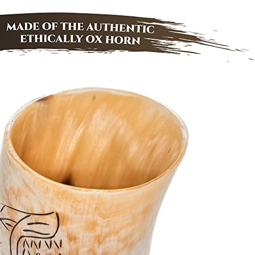 Trondebal Viking Drinking Horn Mugs Set of 4, beer stein set, Natural Ox Horn Shot Glasses | 10 oz Cool Unique Tumbler, Beer Gift for Men and Women, Handmade Goblet| Medieval Stein for Ale, Mead - Image 2
