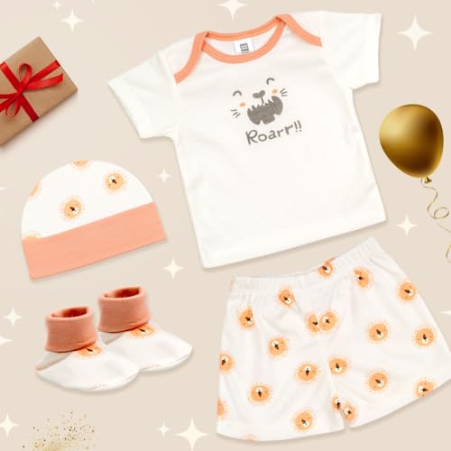 Mee Mee New Born Baby Gift Set | Soft Cotton Clothing Essentials for Infants/Baby Girls, Boys | Baby Shower Clothing Hamper (4 Pieces, Orange)| Ideal Gift for New Born Baby - Image 3