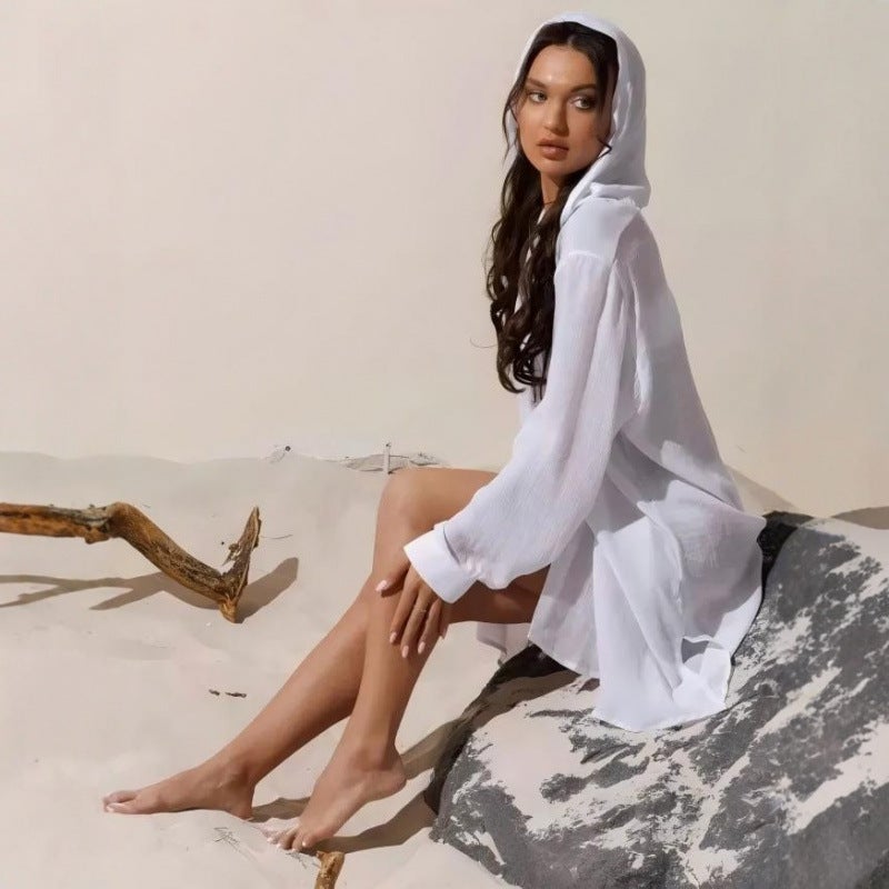 فستان بيكيني مع غطاء رأس بلون سادة - Image 4