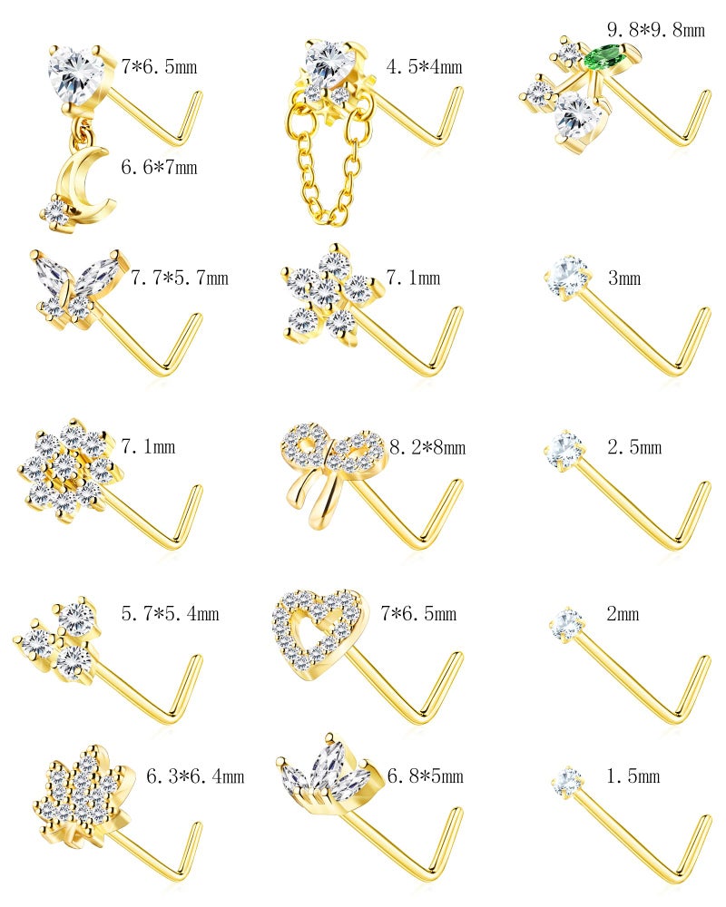 BSJ4U Nose Rings L Shaped for Women Nose Piercings 20G Surgical Stainless Steel Silver Nose Studs Pink CZ Heart Butterfly Flower Cherry Bow Moon Dangle Nose Piercing Jewelry - Image 3