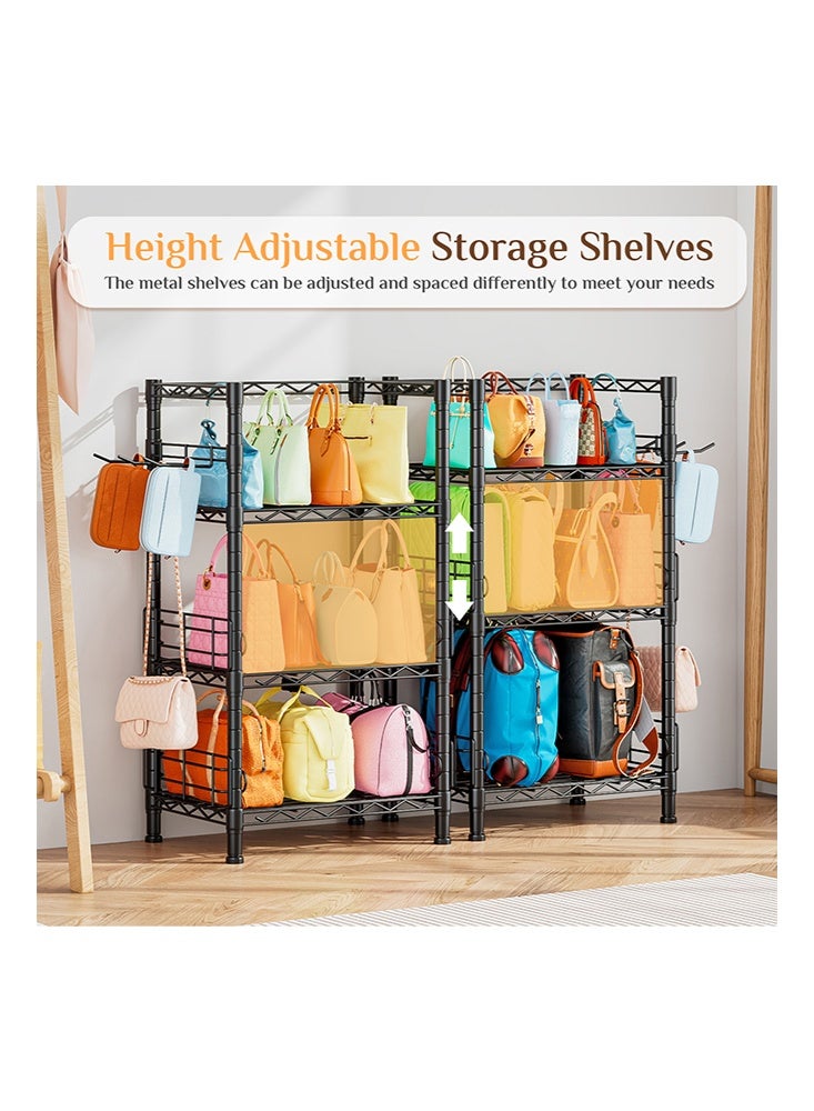 سولاكان رف تخزين منظم الحقائب اليدوية، حامل حقائب بثلاث طبقات مع خطافات جانبية، منظم رف معدني قائم على الأرض لحمل الحقائب، ارتفاع قابل للتعديل - Image 3