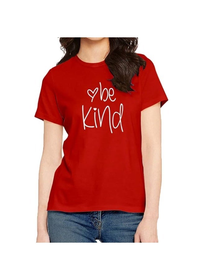 OPLU Store Women's Regular Fit Be Kind Text Cotton Graphic Printed Round Neck Half Sleeves RED T Shirt. Text, Trending, Pootlu, Stylish Tshirts,M - Image 1