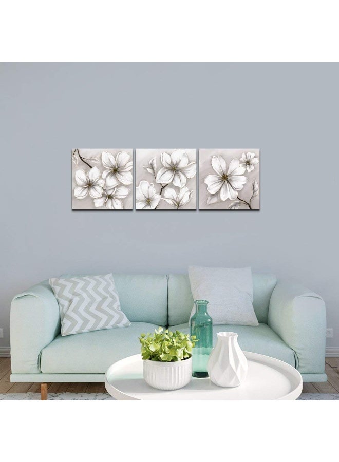 Home Trove Sechars 3 Piece Framed Flower Wall Art Paintings White And Gold Floral Canvas Print With Wood Frame Vintage Still Life For Bedroom Bathroom Decor Stretched Canvas Ready To Hang 12''X12''X3Pcs  - Image 5