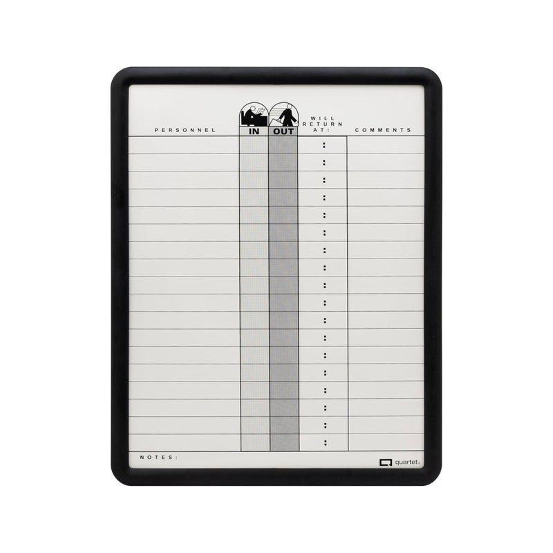 Quartet In/Out Board, 11" x 14", DuraMax Porcelain, In and Out Board, 18 Names, Classic Gray, Black Frame (750) - Image 1