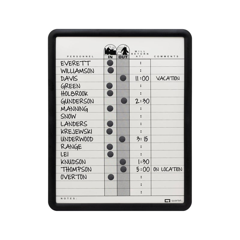 Quartet In/Out Board, 11" x 14", DuraMax Porcelain, In and Out Board, 18 Names, Classic Gray, Black Frame (750) - Image 5