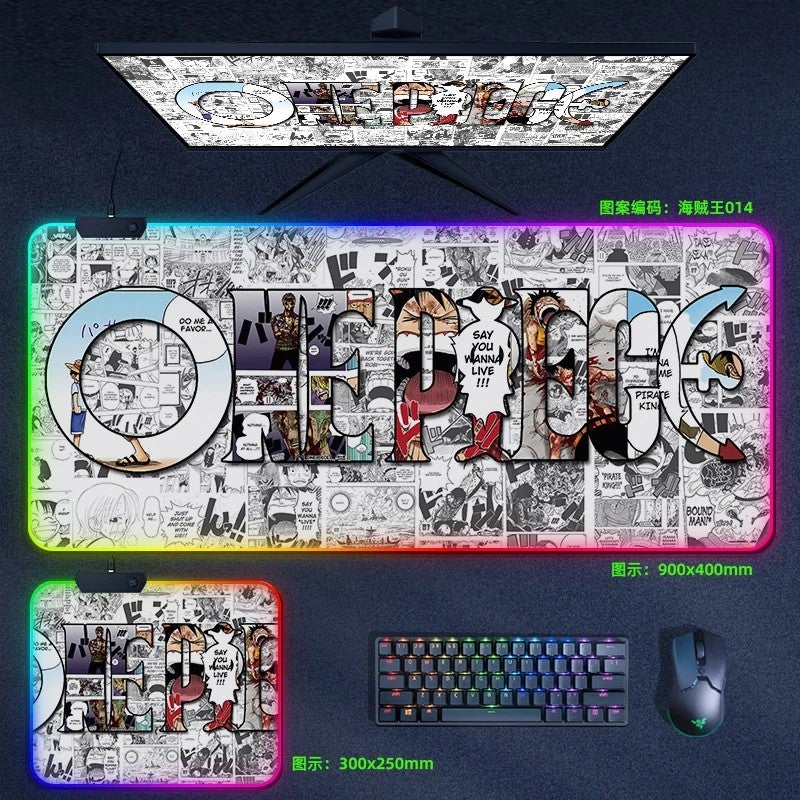 Bluejw Anime RGB Large LED Mouse Pad - Extended Gaming Desk Mat with Non-Slip Rubber Base & Stitched Edges for Keyboard & Laptop - Image 1