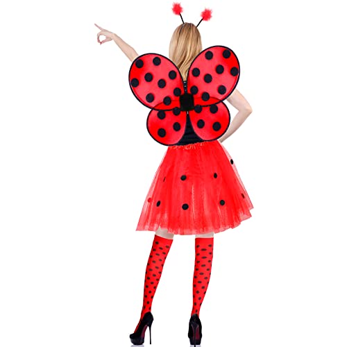 SATINIOR Ladybug Costume Accessories Tutu Skirt Ladybug Wings Antenna Headband Striped Knee Thigh High Socks Party Favor - Image 4