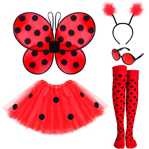 SATINIOR Ladybug Costume Accessories Tutu Skirt Ladybug Wings Antenna Headband Striped Knee Thigh High Socks Party Favor - Image 1