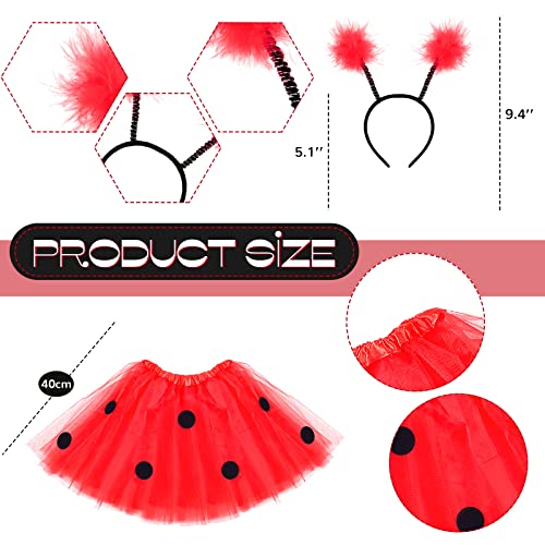 SATINIOR Ladybug Costume Accessories Tutu Skirt Ladybug Wings Antenna Headband Striped Knee Thigh High Socks Party Favor - Image 5