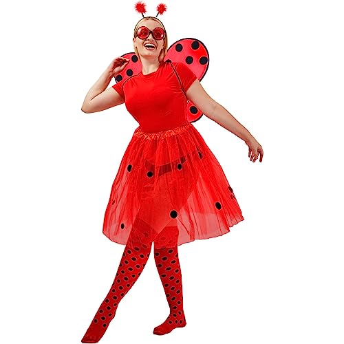 SATINIOR Ladybug Costume Accessories Tutu Skirt Ladybug Wings Antenna Headband Striped Knee Thigh High Socks Party Favor - Image 3