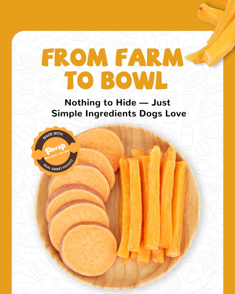 PAWUP Sweet Potatoes Strips Dog Treats - Single Ingredient Soft Chews w/Taurine, Chewy Sticks for Small & Medium Dogs, Easy to Digest, 12.5oz - Image 2