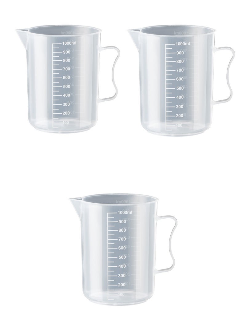 Three In A Pack. Measuring Cup 1000ml PP Plastic Cup Transparent With Handle Suitable For Laboratory And Kitchen - Image 1