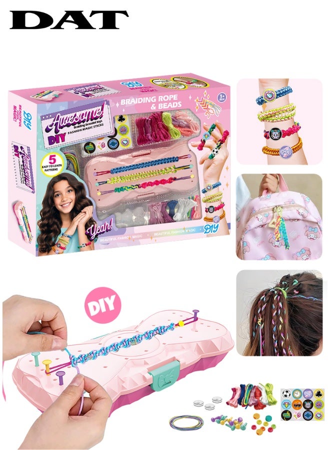 DAT DIY Braided Bracelet Maker Kit with Ropes & Beads, Fashion Jewelry Craft Set for Kids - Image 1