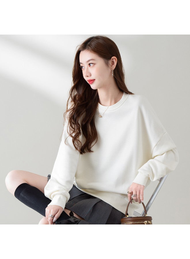Baleno Plus Size Fleece-Lined Hoodie Covering Hips Long Sleeve Round Neck Women'S Loose Comfortable Casual Solid Color Top Winter Trendy - Image 5