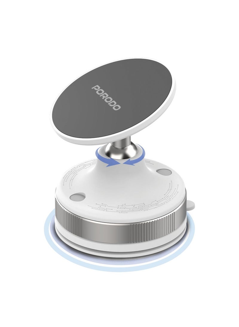 porodo Vacuseal Smart Suction Magnetic Phone Mount / Flexible and 360 Degree Viewing Angle / Phone Holder / Portable Mobile Holder / Strong Magnet and Suction - White  - Image 1