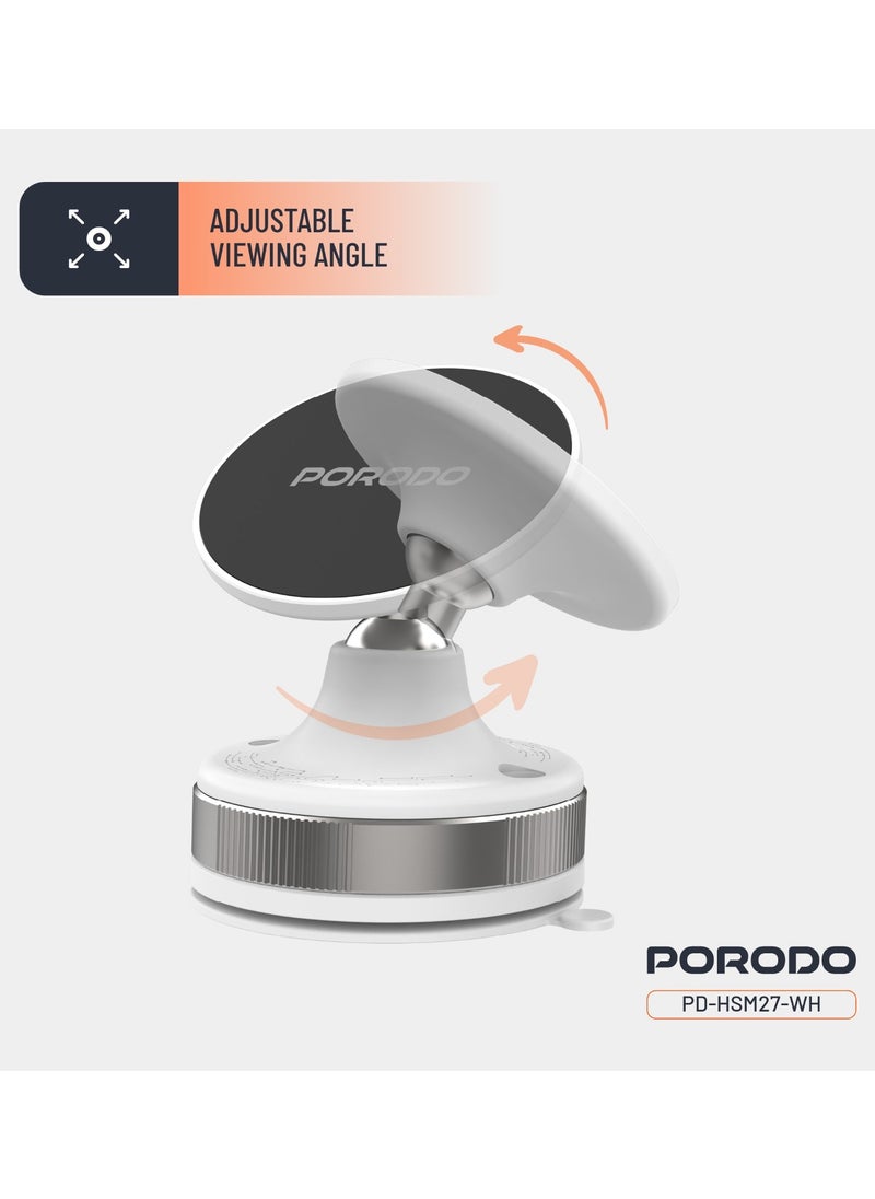 porodo Vacuseal Smart Suction Magnetic Phone Mount / Flexible and 360 Degree Viewing Angle / Phone Holder / Portable Mobile Holder / Strong Magnet and Suction - White  - Image 3