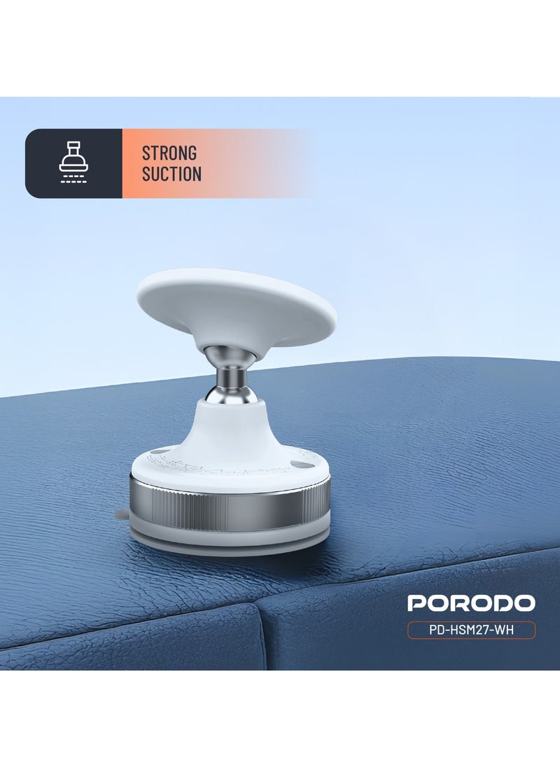 porodo Vacuseal Smart Suction Magnetic Phone Mount / Flexible and 360 Degree Viewing Angle / Phone Holder / Portable Mobile Holder / Strong Magnet and Suction - White  - Image 4