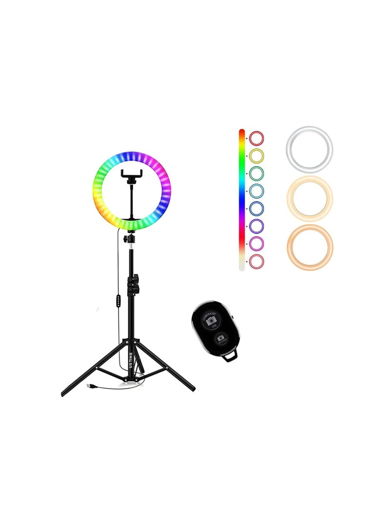 "Large 25 cm LED RGB Ring Light by Youstin for Camera & Phone, YouTube, Video Recording, Makeup | 212 cm Tripod Stand, Lightweight & Foldable, Bluetooth Remote Control"  - Image 1