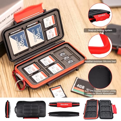 Kiorafoto 36 Slots : 18 TF + 12 SD + 6 CF Memory Card Holder Case Storage Protector Wallet for TF MSD Micro SD SDHC SDXC SDUC CF Compact Flash Memory Cards with Carabiner + Card Tray Removal Pin Key - Image 4