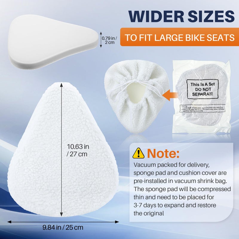Feekoon Imitation Sheepskin Bicycle Seat Cover & Removable Sponge Padding, White Universal Sheepskin Bike Cushion Cover, Secure Fit Fur Protector for Wide Seat Spin Bike, Cruiser Exerciser(White) - Image 2