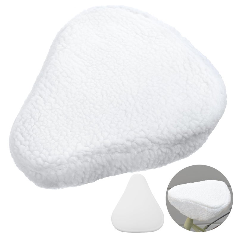 Feekoon Imitation Sheepskin Bicycle Seat Cover & Removable Sponge Padding, White Universal Sheepskin Bike Cushion Cover, Secure Fit Fur Protector for Wide Seat Spin Bike, Cruiser Exerciser(White) - Image 1
