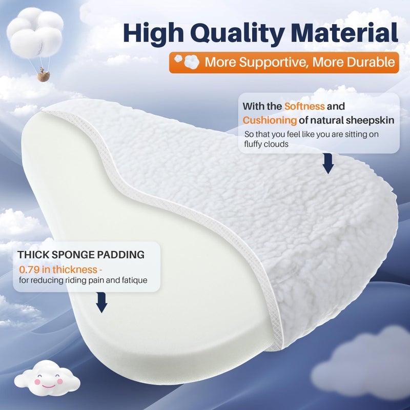 Feekoon Imitation Sheepskin Bicycle Seat Cover & Removable Sponge Padding, White Universal Sheepskin Bike Cushion Cover, Secure Fit Fur Protector for Wide Seat Spin Bike, Cruiser Exerciser(White) - Image 5