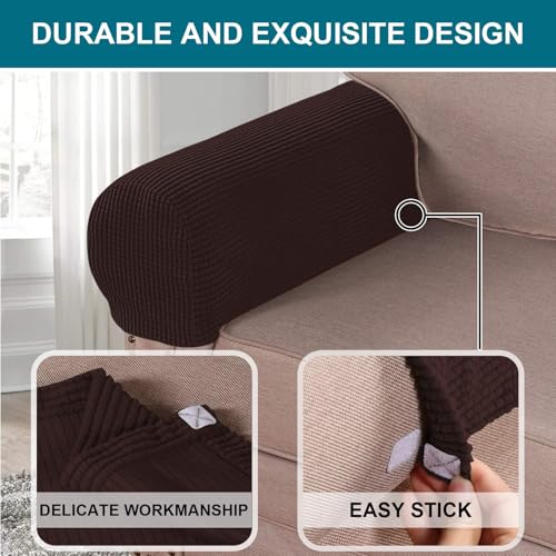 Turquoize Stretch Armrest Covers for Chairs and Sofas Couch Arm Covers for Sofa Spandex Jacquard Armrest Cover Anti-Slip Furniture Protector Washable Armchair Slipcovers for Recliner Set of 2, Brown - Image 4