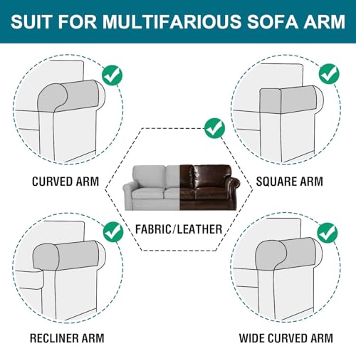 Turquoize Stretch Armrest Covers for Chairs and Sofas Couch Arm Covers for Sofa Spandex Jacquard Armrest Cover Anti-Slip Furniture Protector Washable Armchair Slipcovers for Recliner Set of 2, Brown - Image 5